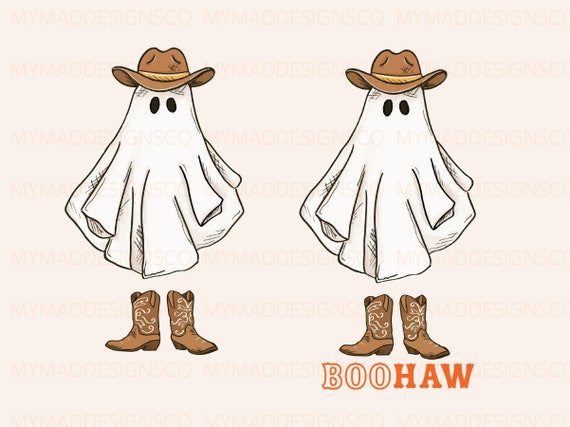 BOOHAW Western Ghost Digital Download PNG, Halloween Printable, Spooky Ghost Cowboy Hat, Clip Art