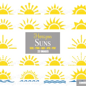 SVG Sun Sunset Sunrise Sunshine Horizon Waves Summer Cricut Cut Files Bundle Silhouette Printable Instant Download Clip Clipart Vector Art