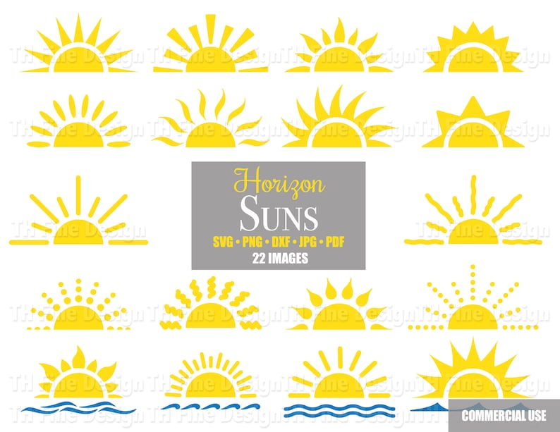 SVG Sun Sunset Sunrise Sunshine Horizon Waves Summer Cricut Cut Files Bundle Silhouette Printable Instant Download Clip Clipart Vector Art 