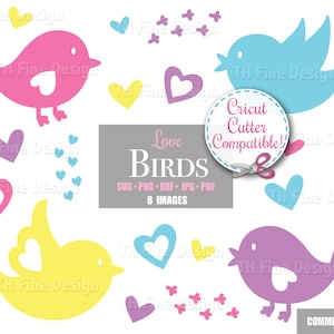 SVG Birds Valentine's Cute Fun Bird Valentine Artwork Valentines Clip Art Cricut Arquivos de corte Silhueta para impressão para download Clipart PNG