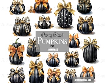 Black Pumpkin Clip Art Pumpkins Clipart Bows Downloadable Artwork Fall Autumn Thanksgiving Leopard Zebra Print Sublimation Images Download
