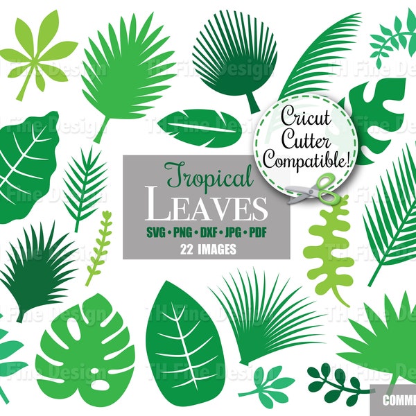 Feuilles tropicales SVG feuilles vacances jungle Monstera palmier branche formes Silhouette Cricut imprimable clipart vectoriel téléchargeable