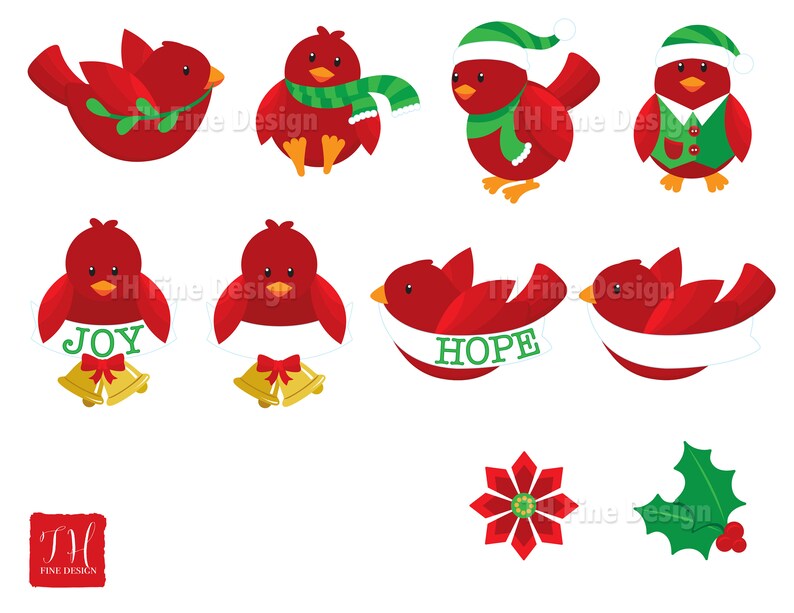 Whimsy Cardinal Vector SVG Christmas Cardinal Clip Art Birds Whimsical Winter Bundle Files ...