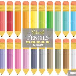 SVG Lápis escolares Lápis coloridos Decoração de sala Clipart Nome Etiquetas Quadro de avisos Silhueta Cricut Imprimir e cortar Arquivo de clipart para download