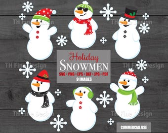 Archivos de imágenes prediseñadas de muñecos de nieve navideños, divertidos y lindos de invierno, imágenes imprimibles, descarga digital instantánea, proyecto de manualidades, ilustraciones vectoriales