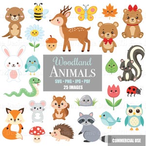 Graziosi animali del bosco Clip Art Scarica SVG PNG Grafica vettoriale Scaricabile Asilo nido Animali della foresta Bambini Neonati Clipart Cricut Cutter File di taglio