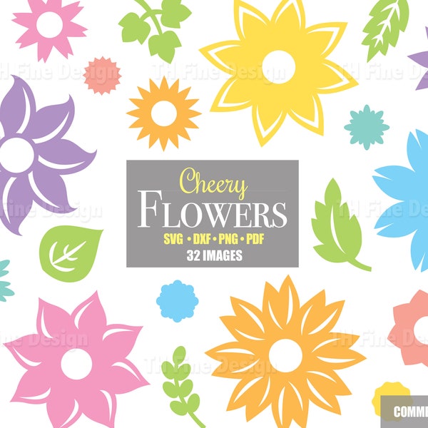 SVG Flowers Clipart Spring Summer Fall Flower Florals Layered Files Bundle Cricut Silhouette Printable Instant Downloadable Clip Art File