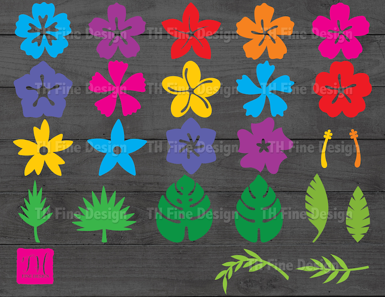 SVG Tropical Flower Clip Art Bundle Hibiscus Hawaiian Leaves File ...