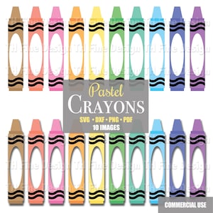 SVG School Crayons Pastel Clipart Name Labels Monogram Room Decor Bundle Cricut Silhouette Print Then Cut Instant Downloadable Clip Art File
