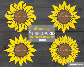 SVG Sunflowers Sunflowers Cricut File Sun Flower Files Silhouette Flowers Printable Downloadable Clip Clipart Pdf Png Jpeg Eps Vector Art