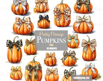 Orange Pumpkin Clip Art Pumpkins Clipart Bows Downloadable Artwork Fall Autumn Thanksgiving Leopard Zebra Print Sublimation Images Download