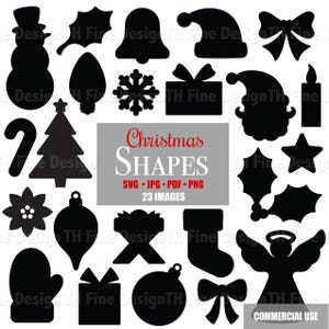 SVG kerstvormen vakantie silhouetten ornament ambacht Cricut snijder bestand bomen kerstman kinderen project eenvoudig en eenvoudig downloadbare clip art-afbeeldingen