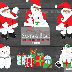 Père Noël Noël ours polaires Clip Art vacances imprimable Clipart téléchargeable Pdf Png Jpeg Eps Svg Art DIY cadeau projet d'artisanat
