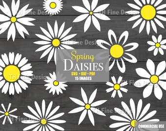SVG Spring Flowers Daisy Daisies Floral Flower Layered Files Bundle Cricut Silhouette Printable Instant Downloadable Clip Clipart Vector Art