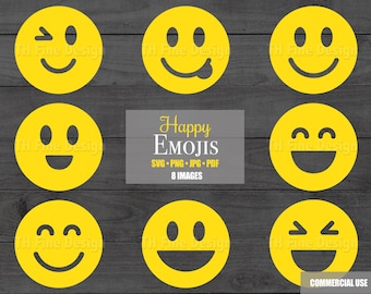 SVG Emoji Happy Smiling Faces Clipart: Vector Files Printable Images Laser Template Cutout Instant Digital Downloadable Craft Project Art