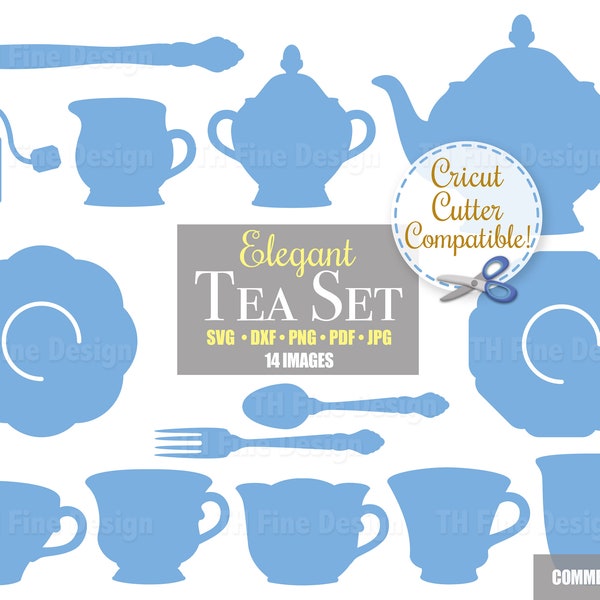 SVG Tea Pot Cups Set Clip Art Download Cut Cutting Files Bundle Cricut Silhouette Printable Instant Downloadable Clip Clipart Vector Art Diy