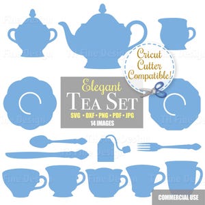 Juego de tazas de té SVG Clip Art Descargar archivos de corte Paquete Cricut Silueta Imprimible Descarga instantánea Clip Clipart Arte vectorial Diy