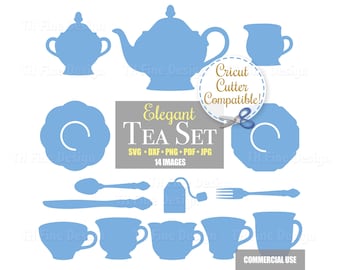 SVG Tea Pot Cups Set Party Clip Art Download Cut Cutting Files Bundle Cricut Silhouette Printable Instant Downloadable Clipart Vector Art