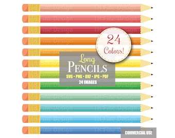 SVG Long School Pencils Colorful Room Decor Clipart Name Labels Bulletin Board Cricut Silhouette Print Then Cut Downloadable Clip Art File