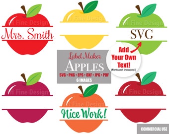 SVG Apple Label Clip Art: Teacher Bundle School Tag Files Printable Images Fun Stickers Instant Digital Downloadable Craft Project Artwork