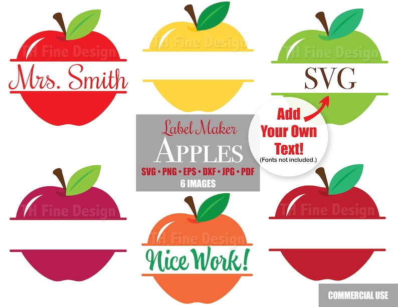 SVG Apples School Teacher Apple Name Tag Labels Monogram Etsy Canada