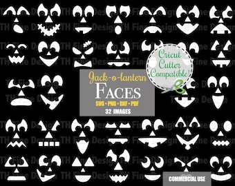 SVG Pumpkin Faces Jack-o-lanterns Halloween Clip Art Download Silhouette Cute Fun Simple Easy Pumpkin Cricut Cutter Instant Print Art PNG