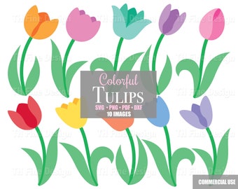 SVG Tulip Tulips Spring Flowers Clip Art Floral Flower Layered Files Bundle Cricut Silhouette Printable Instant Downloadable Svg Art Images
