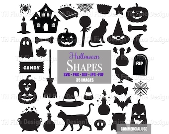 SVG Halloween Silhouette Shapes Clip Art Download Downloadable Clipart Files Cricut Cutter Fall Images Pumpkins Jack-o-lanterns Artwork PNG