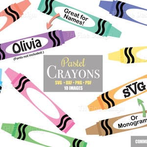 SVG School Crayons Crayon Clipart Name Labels Monogram Room Decor Bundle Cricut Silhouette Print Then Cut Instant Downloadable Clip Art File