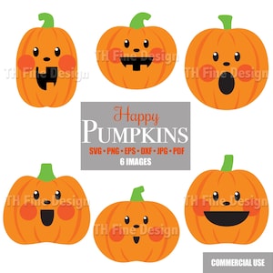 Calabazas de Halloween SVG, lindas calabazas, calabazas talladas, siluetas de Cricut, ilustraciones descargables e imprimibles.