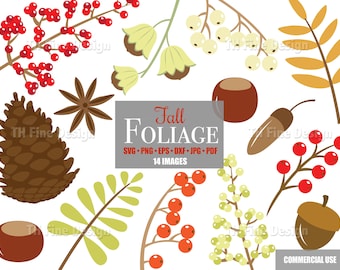 Fall Autumn Nuts Berries Foliage SVG Cricut File Cutting Files Bundle Silhouette Printable Downloadable Clip Art Pdf Png Jpeg Eps Vector DIY