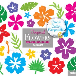 SVG Tropische Blumen Hibiskus Blume Hawaiianische Blätter Layered Bündel Cricut Silhouette Printable Sofortiger Download Clip Clipart Vektorkunst