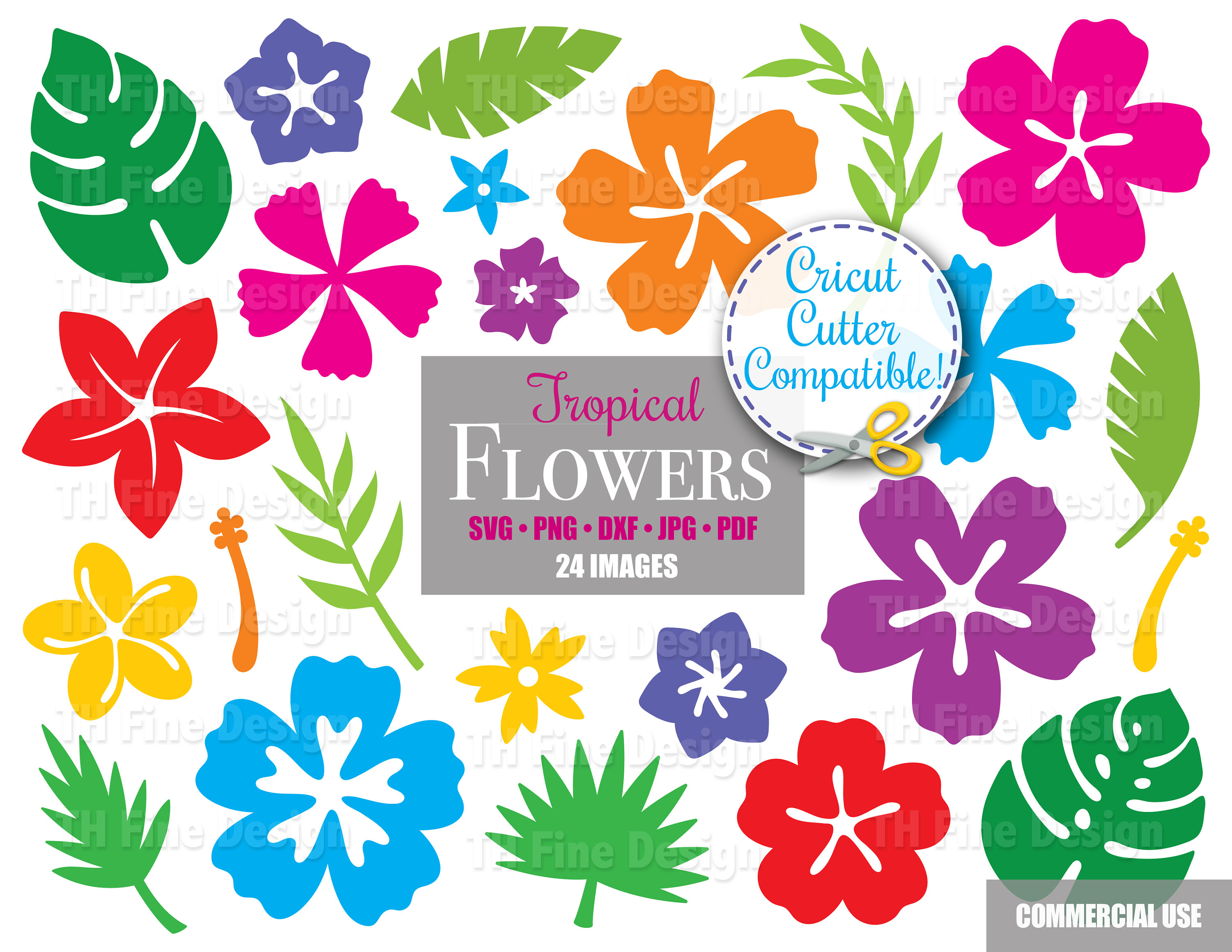 SVG Tropical Flower Clip Art Bundle Hibiscus Hawaiian Leaves File ...