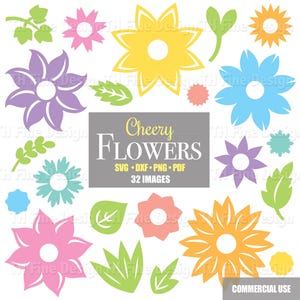 SVG Flores Clipart Primavera Verão Outono Flor Floral Camadas Arquivos Pacote Cricut Silhueta Imprimível Instantâneo Downloadable Clip Art Arquivo