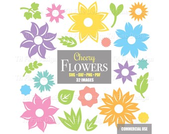 SVG Spring Flowers Clip Art Daisies Floral Flower Layered Files Bundle Cricut Silhouette Printable Instant Downloadable Clipart Vector Art