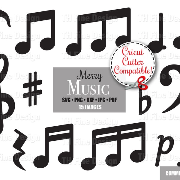 Music Notes Treble Bass Clef Flat Sharp Forte Piano Rest Eighth Note Quarter Basic Musical Symbols Cricut Cutter Cut Files Clip Art Download