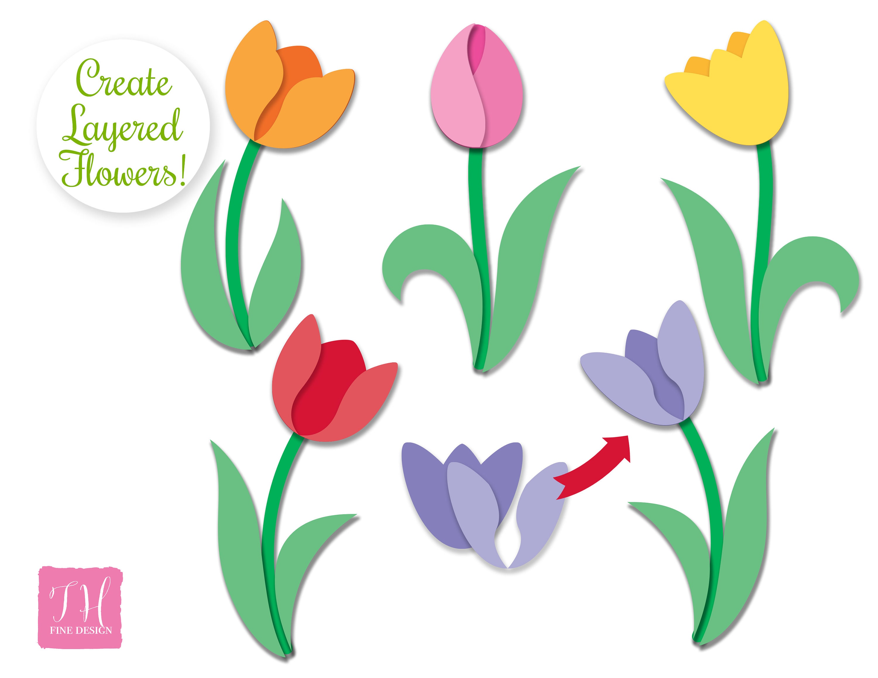 SVG Tulip Tulips Spring Flowers Clip Art Floral Flower Layered Files ...
