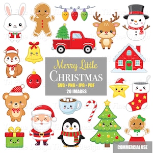Urlaub Weihnachten Clip Art Niedliche Spaß Waldtiere Santa Kawaii Handwerk Projekt Dateien Druckbare herunterladbare Clipart Kunstwerk SVG Png Jpg