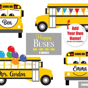 SVG Schule Busse Bus Niedlich Spaß Namen Etiketten Bundle Cricut Silhouette Schneiden Schnitt Dateien Druckbar Herunterladbare Clip Clipart SVG Vektor Art