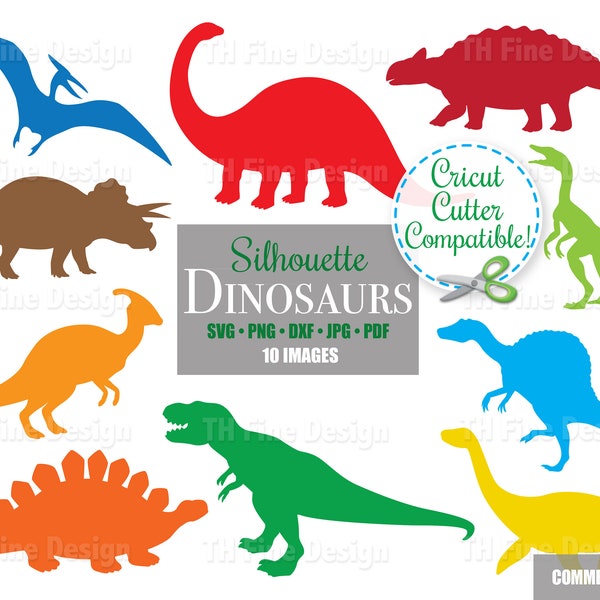 SVG Dinosaur Silhouette Shapes Dino Cutting Files Kids Fun Colorful Bundle Cricut Printable Instant Downloadable Clip Clipart Vector Art DIY