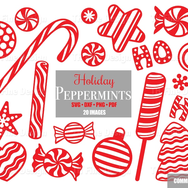 SVG Holiday Peppermints Candy Canes Cricut File Cutting Files Bundle Silhouette Printable Downloadable Clip Clipart Pdf Png Jpeg Eps Art DIY