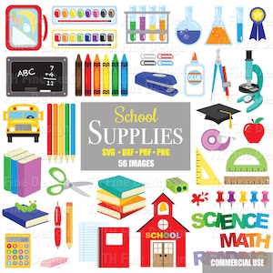 SVG Útiles Escolares Clip Art Descargar Paquete Maestro Sala Decoración Pegatinas Imprimir Luego Cortar Archivos Imprimibles Instantánea Descargable Clipart Vector
