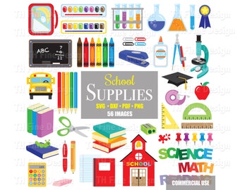 SVG School Supplies Clip Art Download Bundle Teacher Room Decor Stickers Print Then Cut Files Printable Instant Downloadable Clipart Vector
