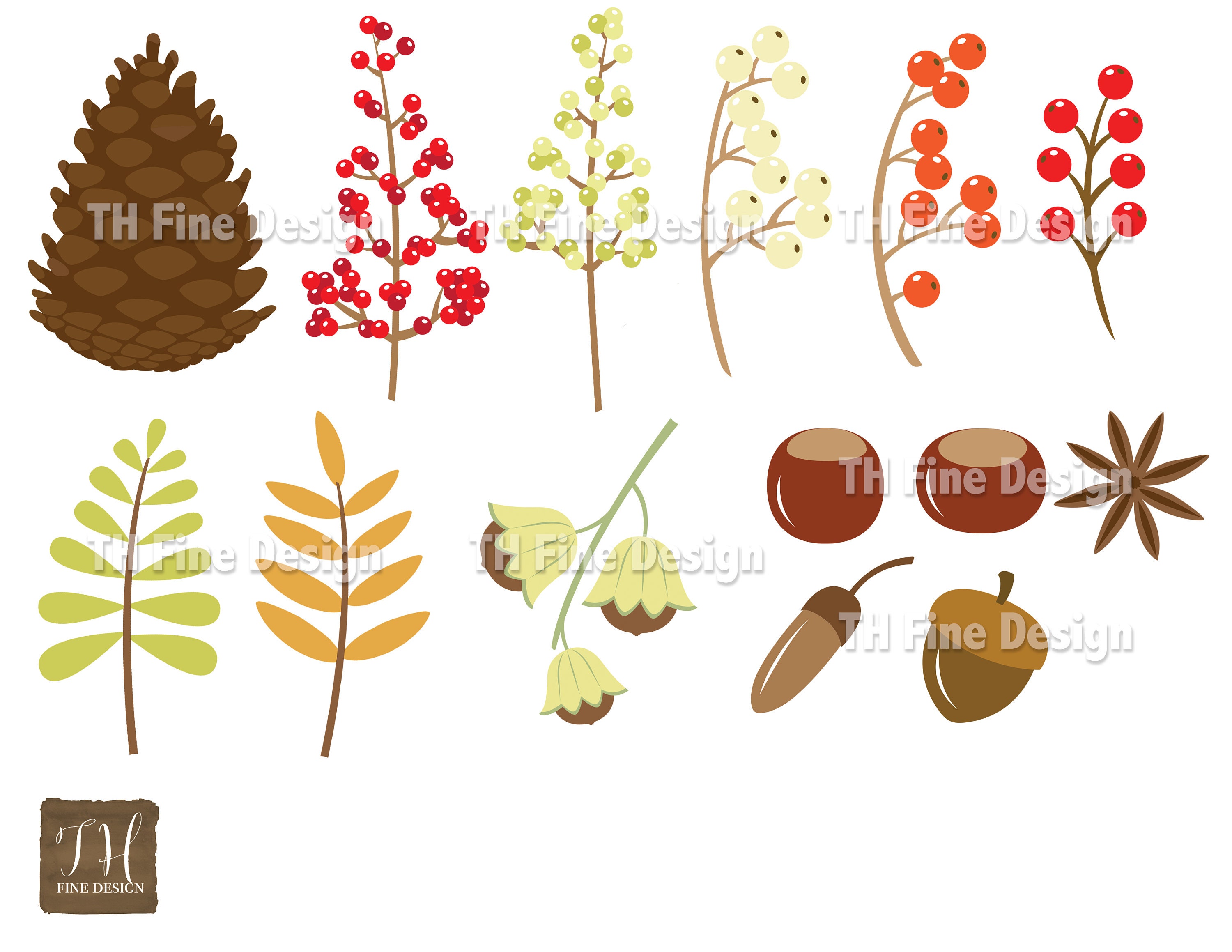 Fall Autumn Nuts Berries Foliage SVG Cricut File Cutting Files Bundle ...