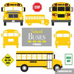 Paquete de etiquetas para autobuses escolares SVG, vista frontal, posterior, lateral, Cricut, silueta, corte, imprimible, descarga instantánea, clip, clipart, arte vectorial, bricolaje