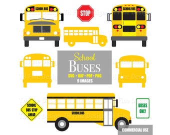 School Bus Clip Art Cricut Silhouette SVG School Buses Front Back Side View Bus Labels Cutting Printable Instant Digital Downloadable Files