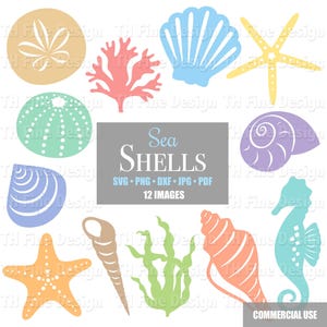 SVG Sea Shells Ocean Seahorse Starfish Sand Dollar Seaweed Clip Art Cricut Cutting Files Silhouette Printable Instant Downloadable Clipart