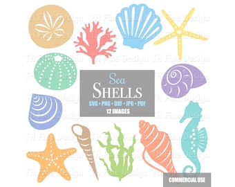 SVG Sea Shells Clipart: Ocean Images Seahorse Starfish Sand Dollar Seaweed Cricut Cutting Files Silhouette Printable Instant Downloadable