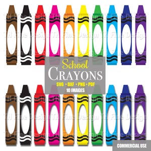 Paquete de imágenes prediseñadas de crayones escolares en formato SVG, etiquetas con nombres, monogramas, decoración para habitaciones, Cricut, Silhouette, impresión y corte, descarga instantánea de archivos de imágenes prediseñadas con formas.