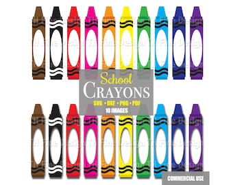 SVG School Crayons Clipart Name Labels Monogram Room Decor Bundle Cricut Silhouette Print Then Cut Instant Downloadable Clip Art File Shapes